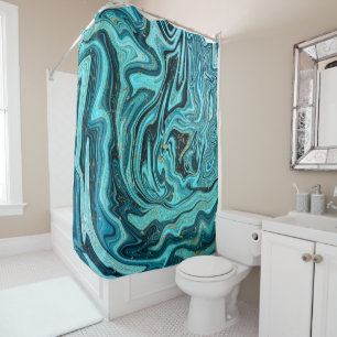 Teal Blue & Gold Chic Swirl Modern Abstract