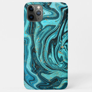 Teal Blue & Gold Chic Swirl Modern Abstract iPhone 11 Pro Max Case