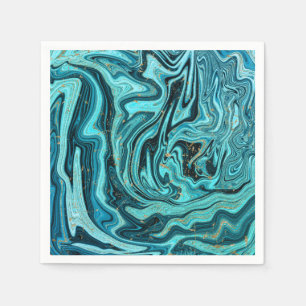 Teal Blue & Gold Chic Swirl Modern Wedding Napkin