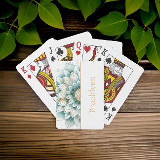 Teal Blue Gold Floral Mandala Personalized Playing Cards