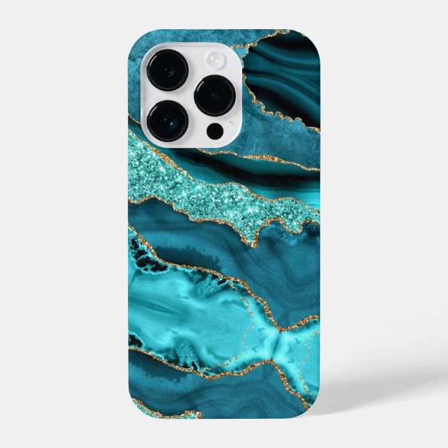 Teal Blue Gold Glitter Aqua Turquoise iPhone Case (Back)