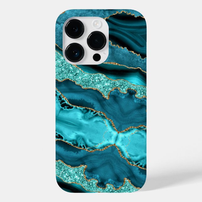 Teal Blue Gold Glitter Aqua Turquoise iPhone Case (Back)