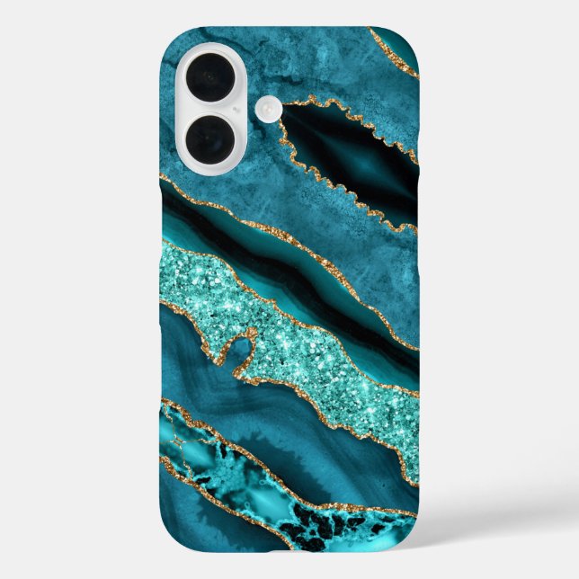 Teal Blue Gold Glitter Aqua Turquoise Marble Case-Mate iPhone Case (Back)
