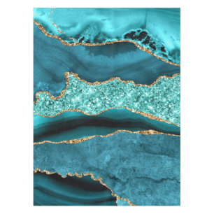 Teal Blue Gold Glitter Aqua Turquoise Tablecloth