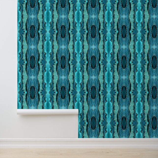 Teal Blue Gold Glitter Aqua Turquoise Wallpaper (Application)