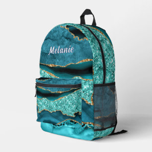 Teal Blue Gold Glitter Backpack with Custom Name