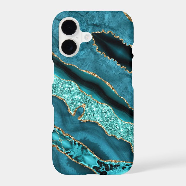 Teal Blue Gold Glitter iPhone Case (Back)