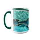 Teal Blue Gold Glitter Marble Aqua Turquoise Mug