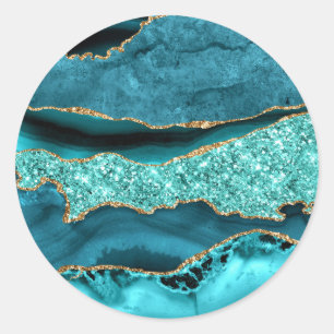 Teal Blue Gold Glitter Marble Turquoise Sticker