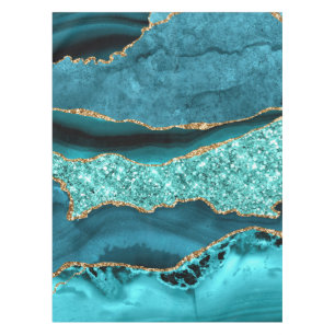 Teal Blue Gold Glitter Marble Turquoise Tablecloth