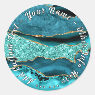 Teal Blue Gold Glitter Sticker with Custom Text