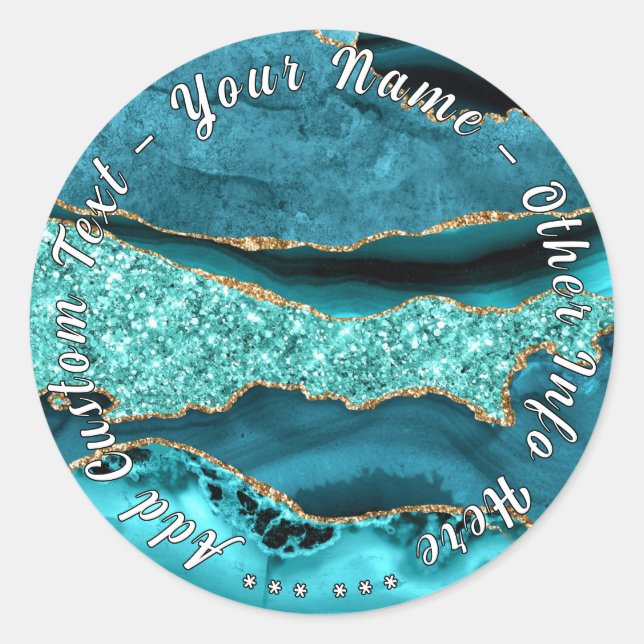 Teal Blue Gold Glitter Sticker with Custom Text (Front)