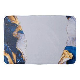 Teal Blue Gold Marble Aqua Turquoise Bath Mat