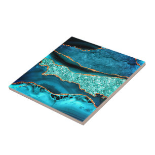 Teal Blue Gold Marble Aqua Turquoise Ceramic Tile