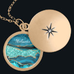 Teal Blue Gold Marble Custom Name Necklace Gift<br><div class="desc">Necklaces with Agate Teal Blue Gold Glitter Marble Aqua Turquoise Geode Customizable Gift - Add Your Name / Text - Make Your Special Necklace Gift ! Resize and move or remove / add text / elements with Customization tool ! Choose font / size / colour ! Design by MIGNED !...</div>