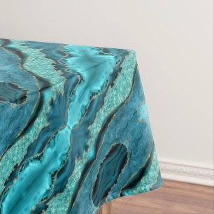 Teal Blue Gold Marble Tablecloth
