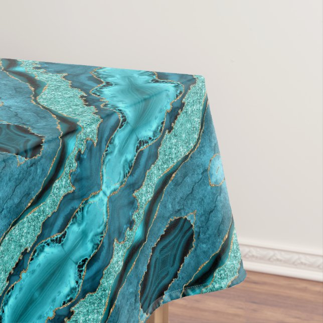 Teal Blue Gold Marble Tablecloth (In Situ)