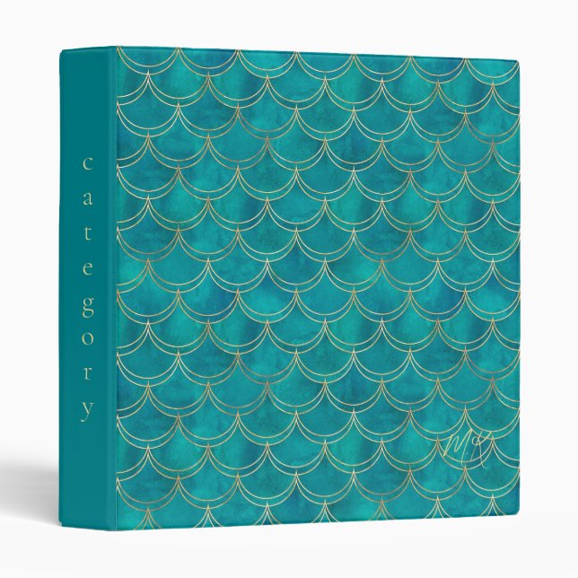 Teal Blue & Gold Monogram Mermaid  Binder (Front/Spine)