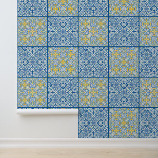 Teal Blue Gold Moroccan Tile Mediterranean Wall De