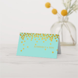 Teal Blue & Gold Shower Party Thank You Place Card