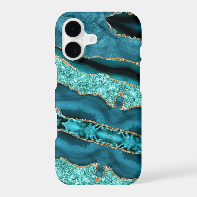 Teal Blue Gold Sparkly iPhone Case (Back)