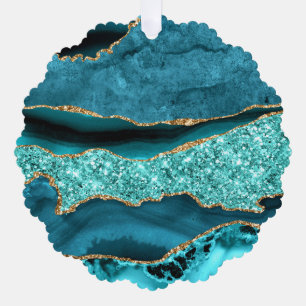 Teal Blue Gold Turquoise Christmas Ornament Card