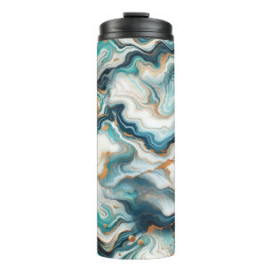 Teal Blue Gold White Modern Marble Agate  Thermal Tumbler