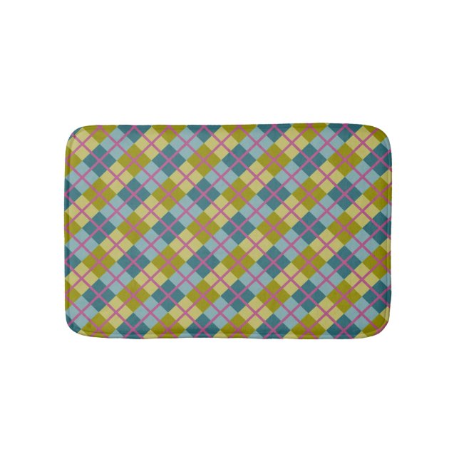 Teal Blue Gold Yellow Magenta Pattern Bath Mat (Front)