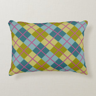 Teal Blue Gold Yellow Magenta Pattern Decorative Pillow