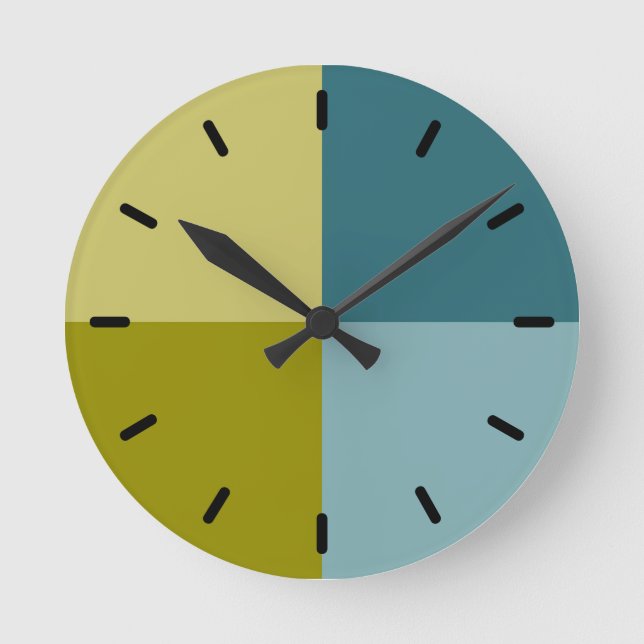 Teal Blue Gold Yellow Olive Green Round Clock (Front)
