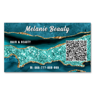 Teal Blue Gold Your QR Code Magnetic Business Card