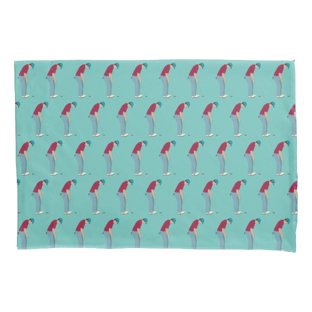 Teal Blue Golf Themed Pillowcase (Front-Left)