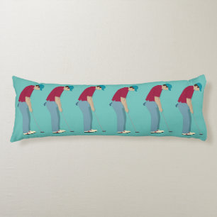 Teal Blue Golfers Putting Balls Body Pillow
