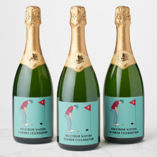Teal Blue Golfing Themed Sparkling Wine Label