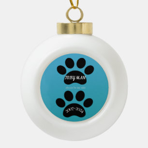 Teal Blue Gradient Paw Print Remembrance Ceramic Ball Christmas Ornament