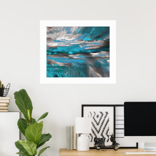 Teal Blue Gray Black Abstract Poster