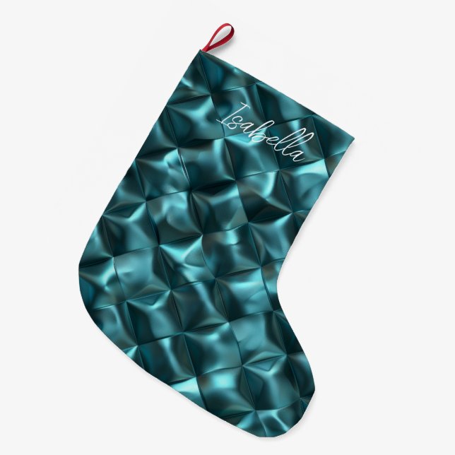 Teal Blue Green Abstract Glam Large Christmas Stocking (Front (Hanging))