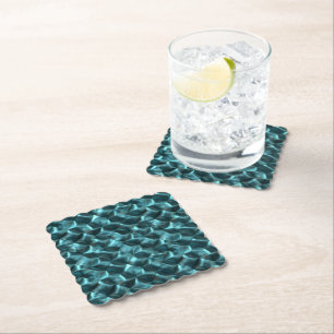 Teal Blue Green Abstract Glam Paper Coaster