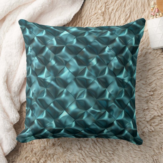 Teal Blue Green Abstract Glam Throw Pillow (Blanket)
