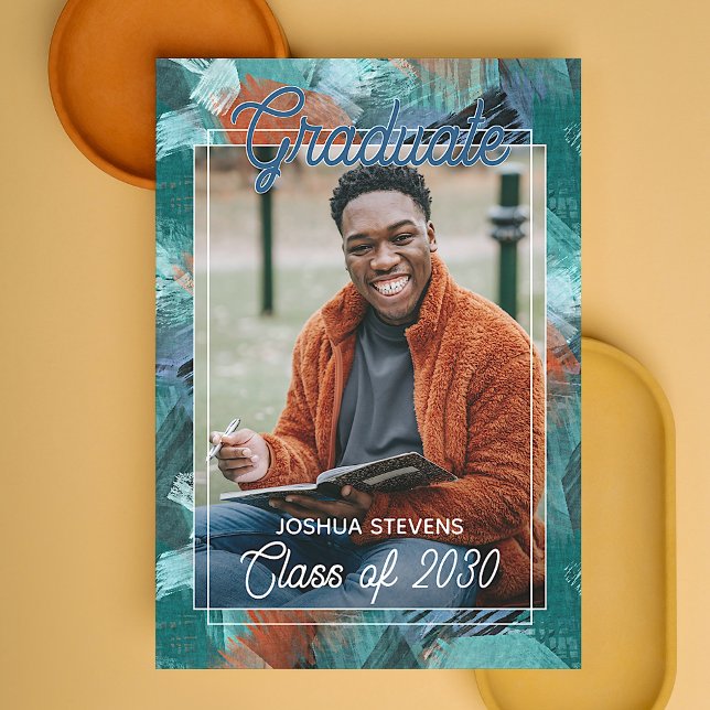 Teal Blue Green Abstract Graduation Announcement (Creator Uploaded)