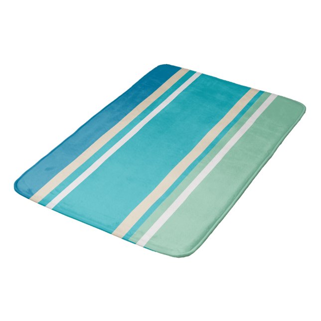 Teal Blue, green and Turquoise Stripes   Bath Mat (Angled)