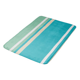 Teal Blue, green and Turquoise Stripes Bath Mat