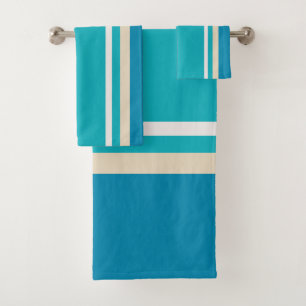 Teal Blue, green and Turquoise Stripes Bath Towel Set