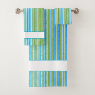 Teal, Blue, Green, and White Stripes Bath Towel Set