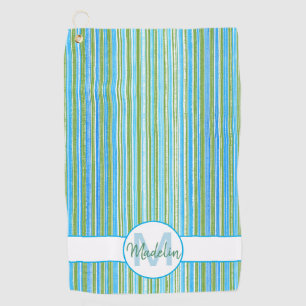Teal, Blue, Green, and White Stripes Golf Towel