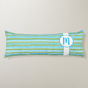 Teal, Blue, Green, and White Stripes Monogram Body Pillow