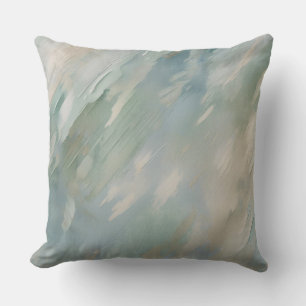 Teal Blue Green Beige Modern Coastal Print Throw Pillow