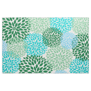 Teal Blue Green Bold Large Dahlias design Fabric