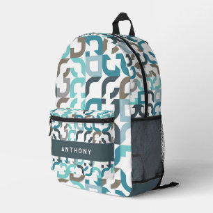Teal Blue Green Brown Grey Midcentury Art Pattern Printed Backpack