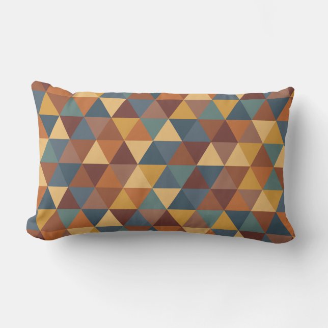 TEAL BLUE GREEN BROWN RED GOLD GEOMETRIC PATTERN LUMBAR PILLOW (Front)